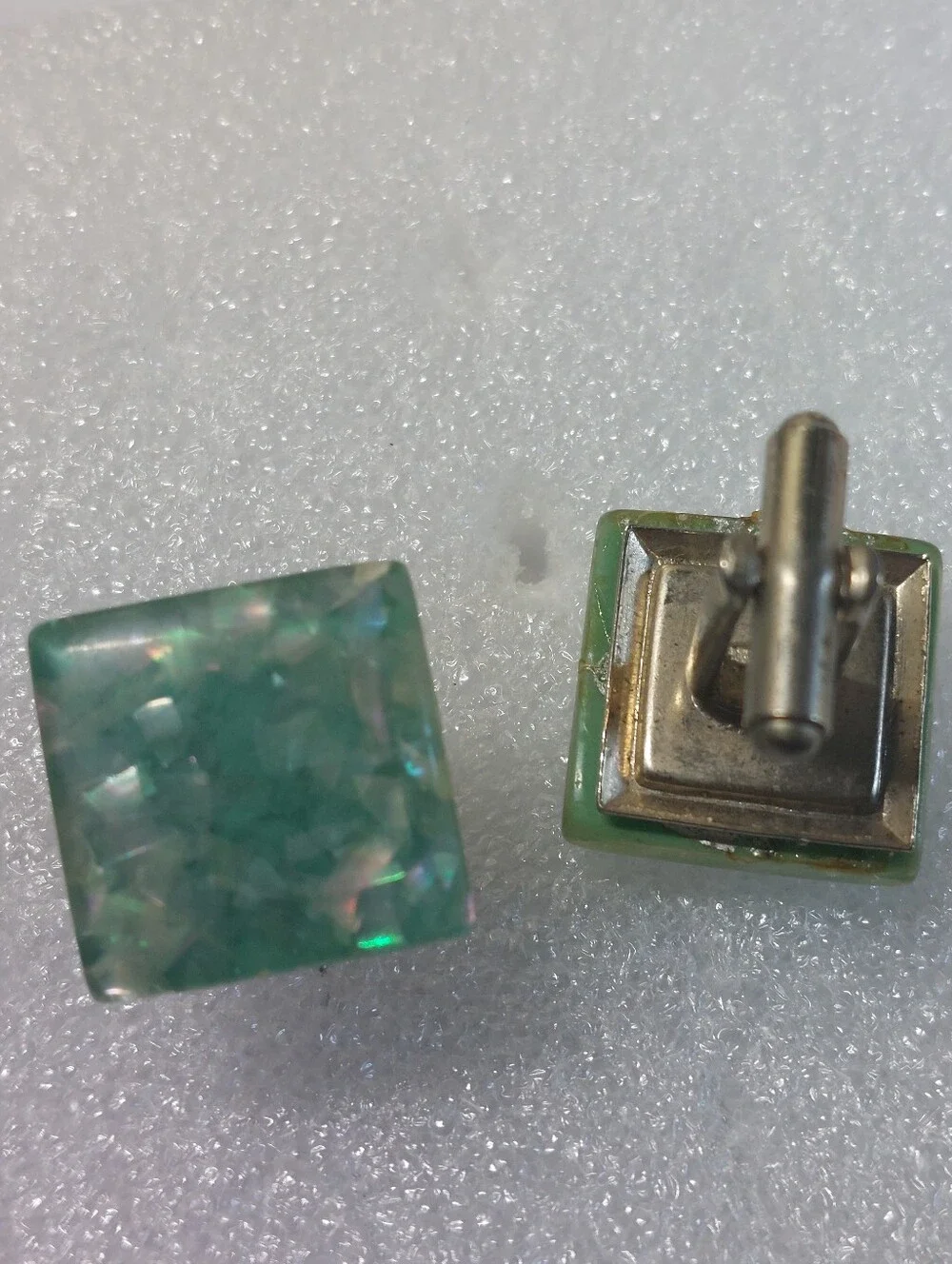 Vintage Cufflink Lot of 3 - Enamel Parrot Birds, Buddha Statues & Green Lucit